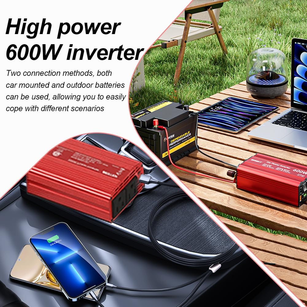 Car Power Inverters for Vehicle 12v to 110v, Dc to Ac Power Converter Car Outlet Adapter Cigarette Lighter Inverter, with 2 USB Ports (Pd45w+Qc3.0), for Car Camping Road Trip Essentials