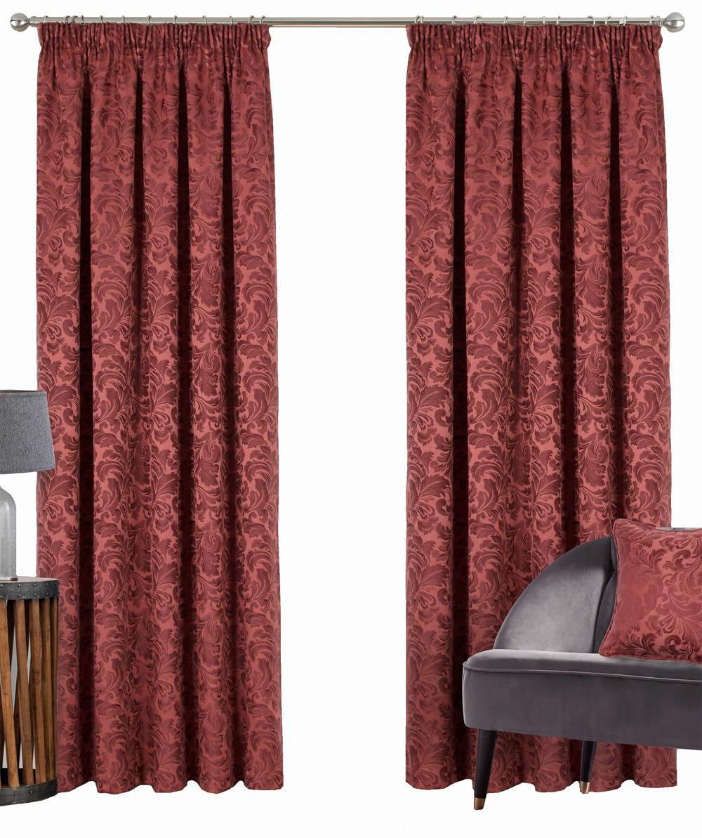 Silverthorn SOFT FURNISHINGS - WOKINGHAM Curtain – Damask Jacquard – Tape TOP - Fantastic Value (Wine, 229 x 183cm / 90”x 72”)