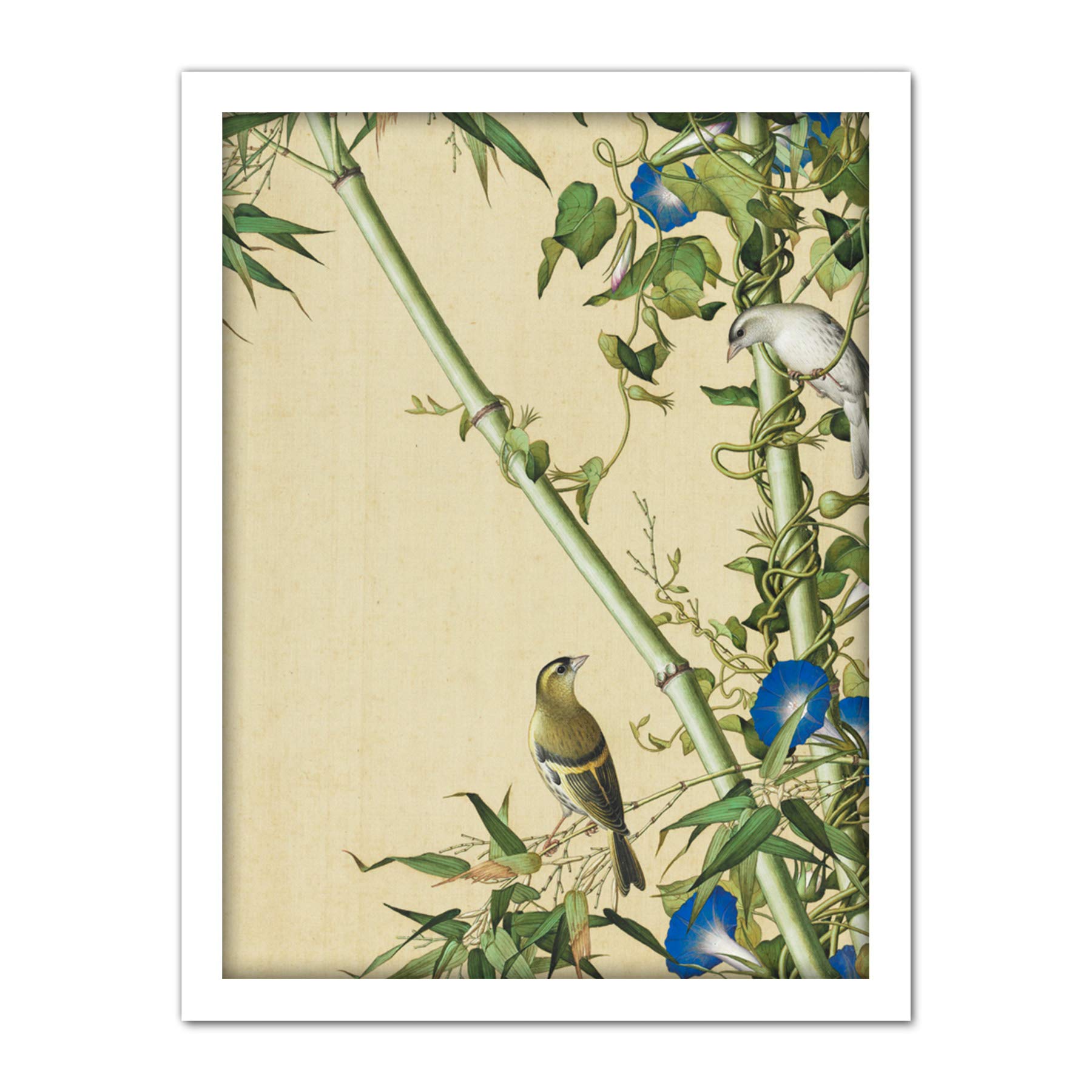 Castiglione Bamboo Tree Birds Painting Large Framed Art Print Poster Wall Decor 18x24 in