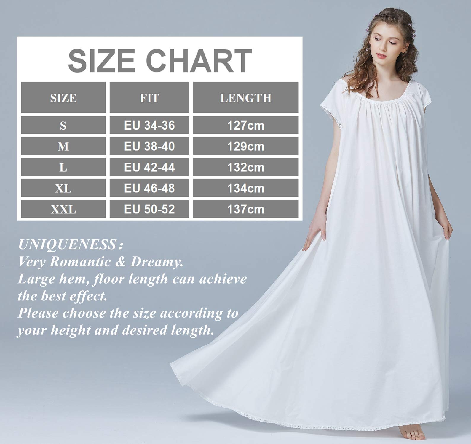 BEAUTELICATE Robe De Nuit 100% Coton Longue Chemise De Nuit à Manches Courte Victorienne Rétro Romantique Pleine Longueur A-Line Grande Taille pour Été Femme Mariée Ivoire