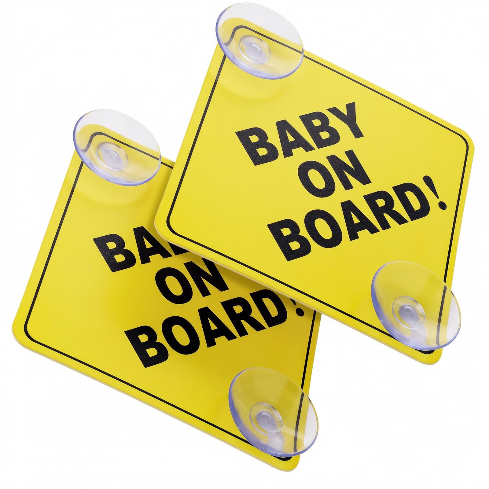 DOPENSPI 2 Stück Baby an Bord Auto Warnschilder,12,5 x 12,5 cm Gelb Auto-Aufkleber Sicherheits Autoschild mit Doppelten Saugnäpfen Wiederverwendbarer süß Baby on Board Aufkleber Auto