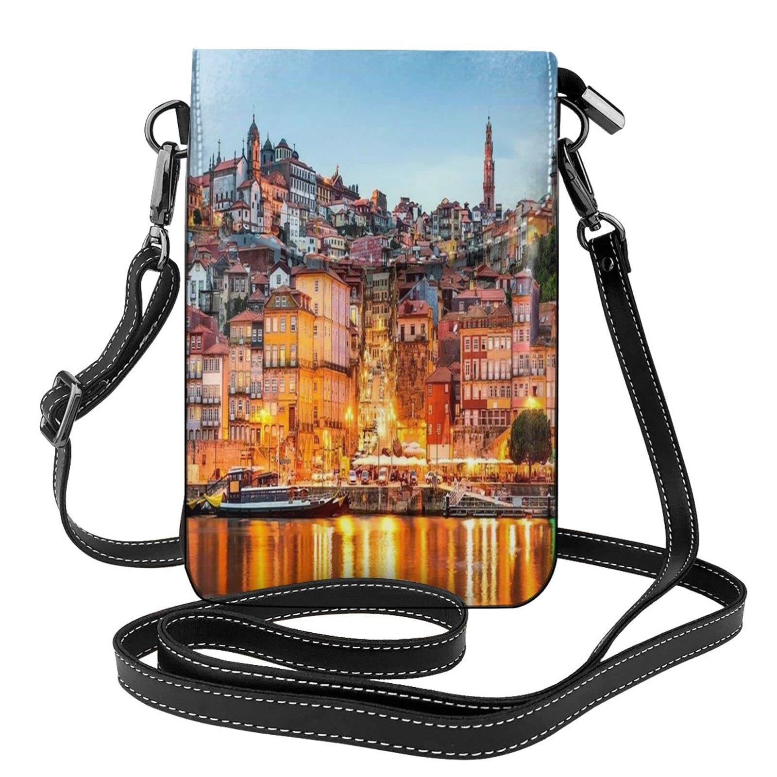 Ikecho Ortugal Houses Megapolis Lisbon Cell Phone Purse Leather Small Bag Mini Phone Pouch Cross Bag Crossbody Bag For Women, Fashion, One size