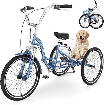 LILYPELLE Adult Folding Tricycles, 7 Speed Folding Adult Trikes, 20/24/26 inch 3 Wheels Bikes with Low Step-Through, Large Basket, Foldable Tricycle for Adults, Women, Men, Seniors