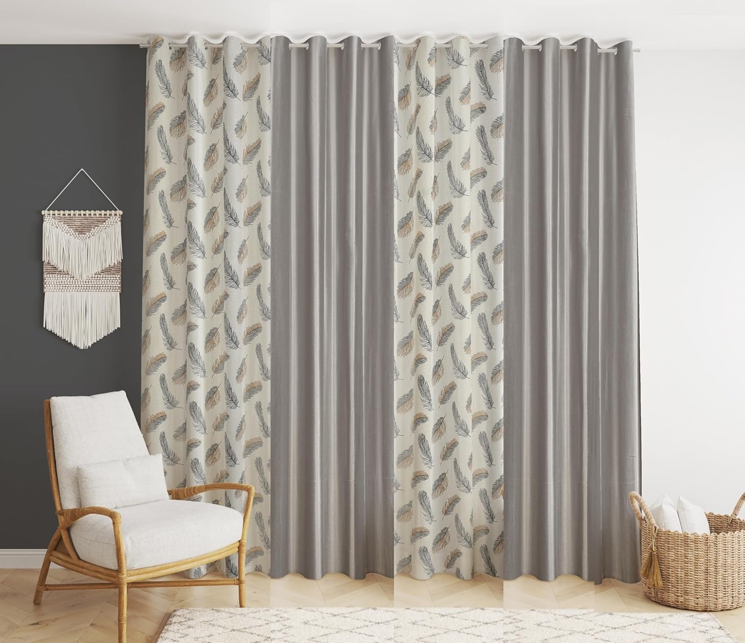 Grey Sheer Curtains - 4 Panels, Printed & Solid -14