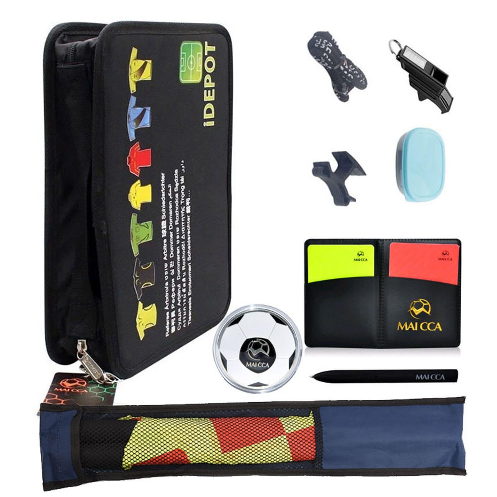 Bolsa de Accesorios para árbitros de fútbol con Cierre de Cremallera. Incluye un Completo Conjunto de Herramientas. Bolsa de Transporte Negra para la gestión del