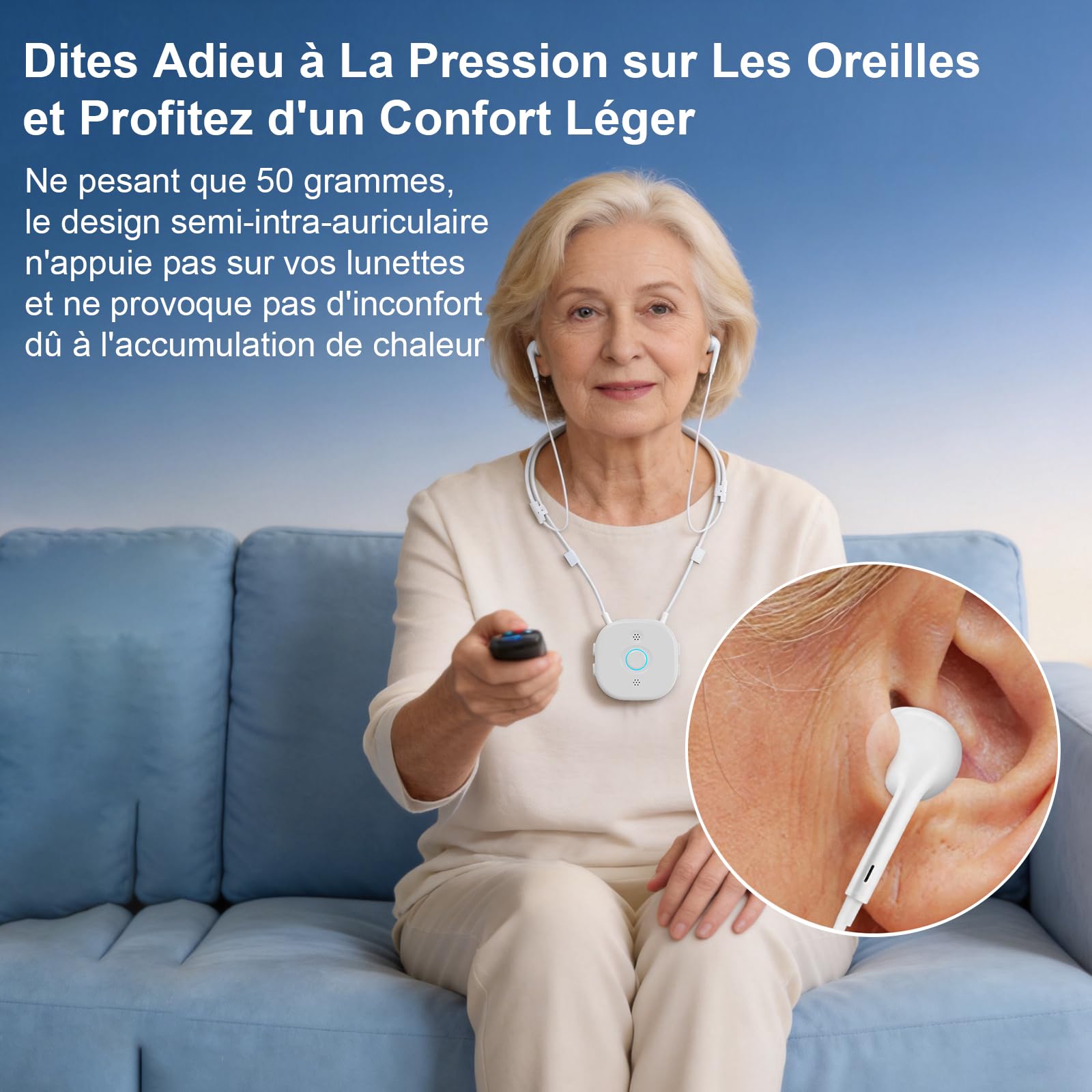 Écouteurs à Tour de Cou avec Contrôle Indépendant G/D, Grands Boutons, AptX Faible Latence, Casque TV sans Fil, Plug and Play pour Téléviseurs Compatibilité Optique/AUX/RCA/USB