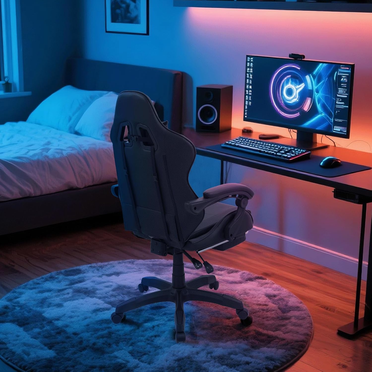 7180whUtAfL._AC_SL1500_ Gaming Chair, Ergonomic Computer Chairs with Arms, Lumbar Support, Footrest, Headrest 360°Swivel Chair, Adjustable Back and Height, Leather PC Chairs for Gaming, Study, Office, Black