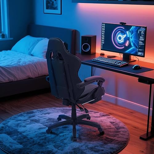 Miniatura 2 de Silla para videojuegos, sillas ergonómicas de computadora con brazos, soporte lumbar, reposapiés, reposacabezas giratoria de 360, respaldo y altura