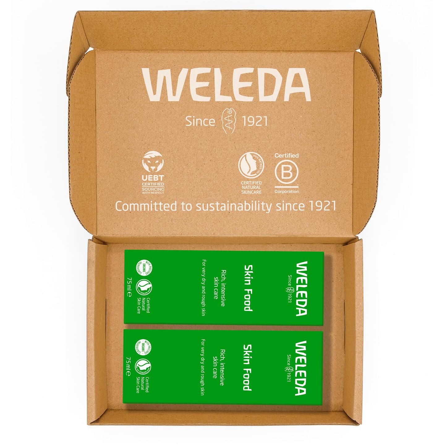 Weleda Skin Food Twin Pack, Dry Skin Moisturiser, Moisturising Cream & Primer, Face & Body, For Men & Women, Multiple Uses, Certified Natural, 2 x 75ml - 3