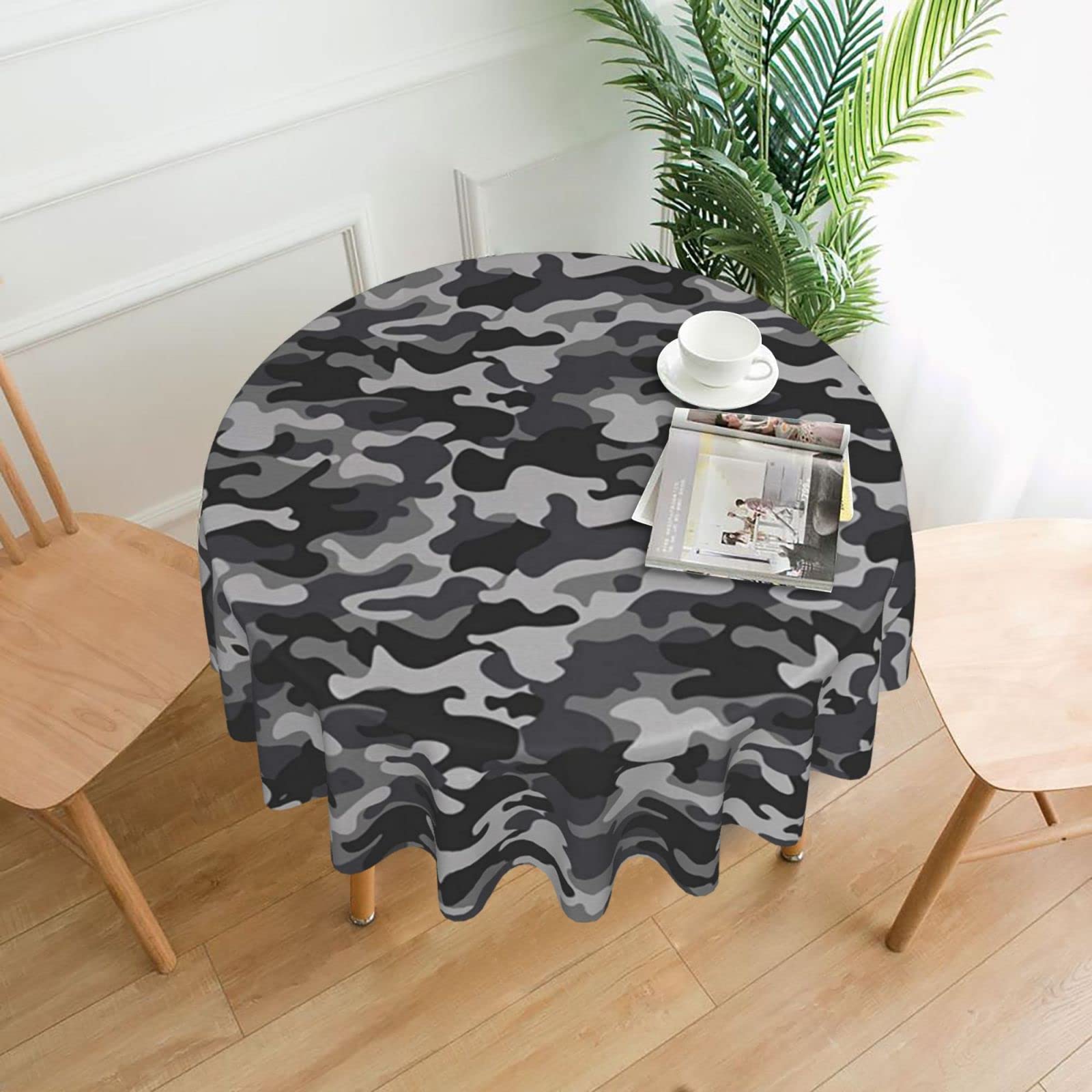 Lawenp Abstract Camouflage Decorative Round Table Cloths - 60 Inches in Diameter for Buffet Tables, Parties, Holiday Dinners.