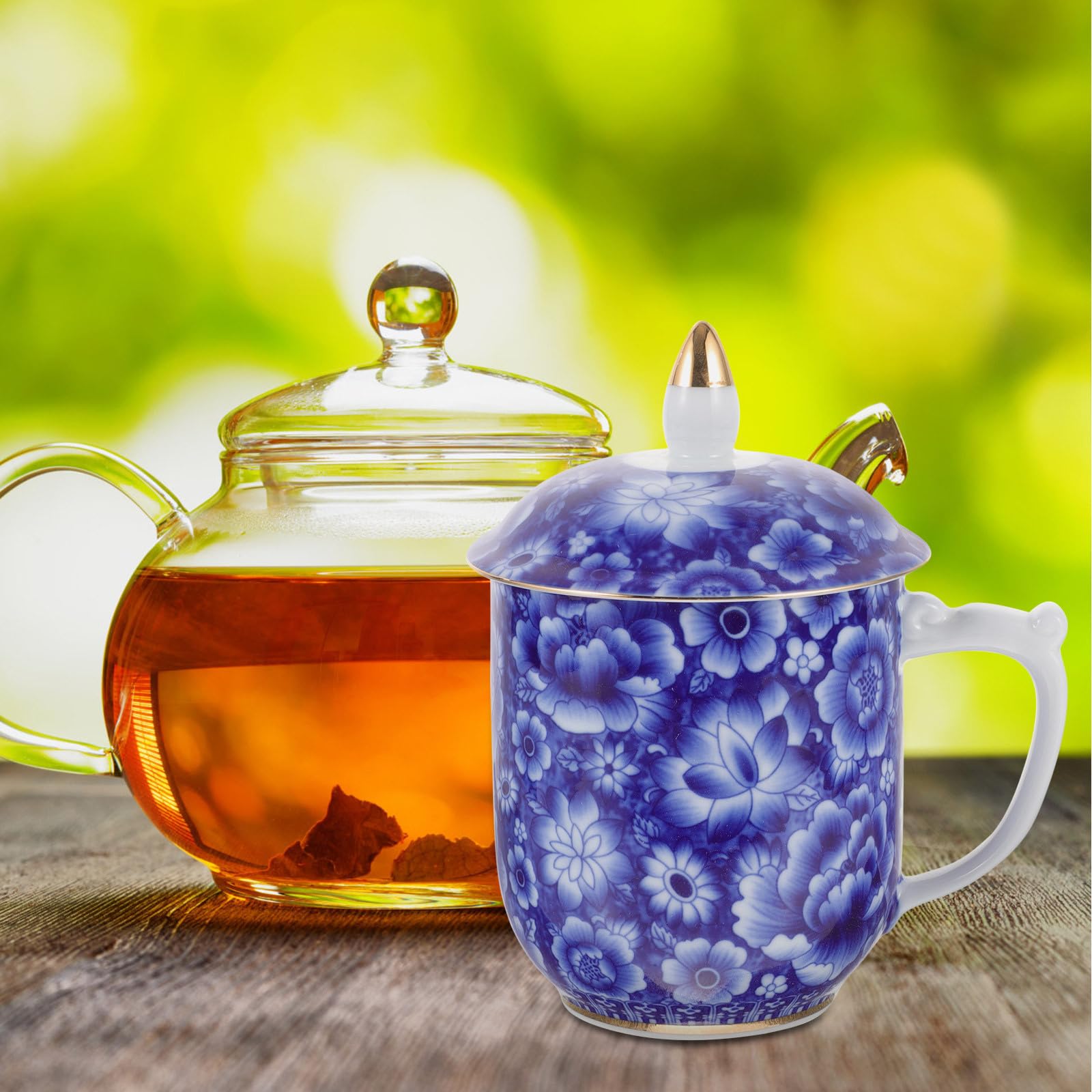 GALPADA Vintage Asiatische Teetasse aus Keramik mit Deckel und Glatter Oberfläche Eleganter Teebecher für Losen Tee für Büro und Outdoor Einsatz