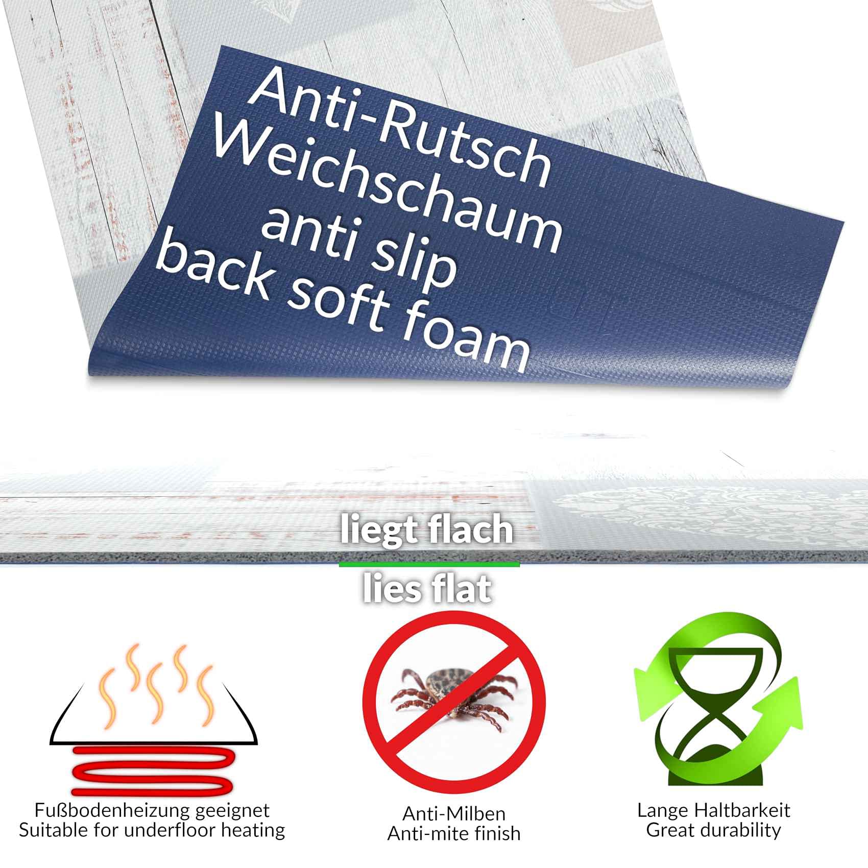 ANRO Küchenteppich Küchenläufer rutschfest & waschbar Teppich Küche Läufer Teppichläufer Bodenmatte für Küche Flur Shabby Abwaschbar 1000 x 48cm (10m)