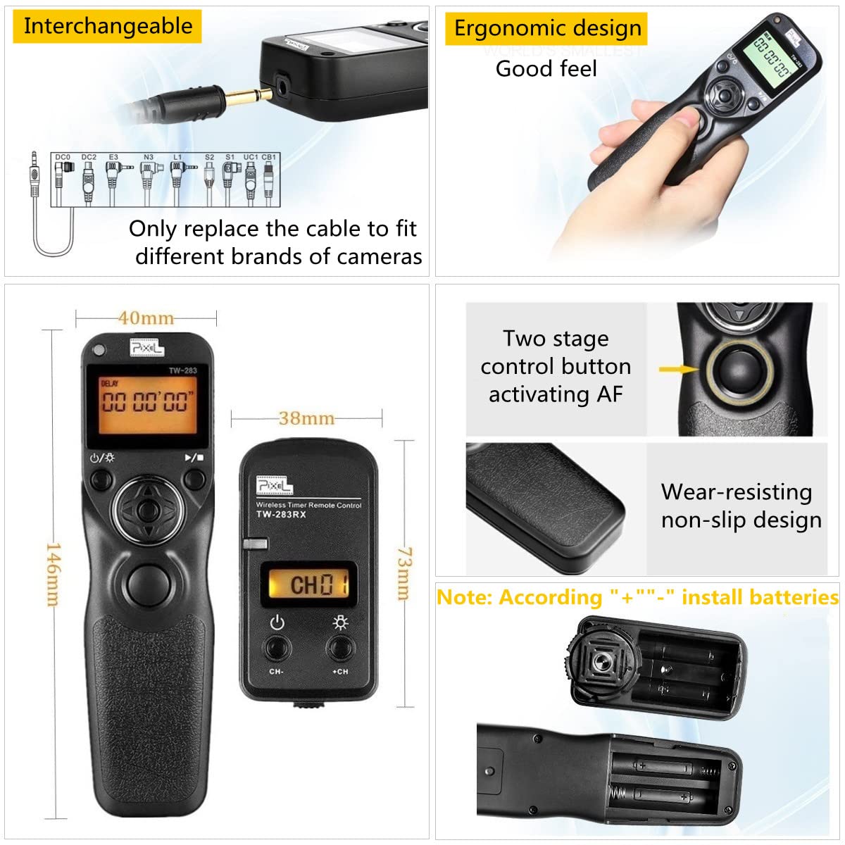 Télécommande Intervallomètre Pixel TW-283 MC-DC2 Télécommande Déclencheur Appareil Photo pour Nikon Z7 Z6 Z5 D750 D780 D7500 D7200 D7100 D5600 D5500 D5300 D610 D600 D90 COOLPIX P1000 P7700 P7800 P950