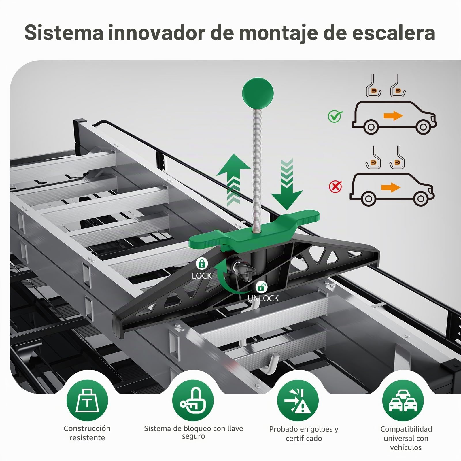 Abrazadera para escalera, Soporte para escalera para portaequipajes Ladder Clamp, Verde