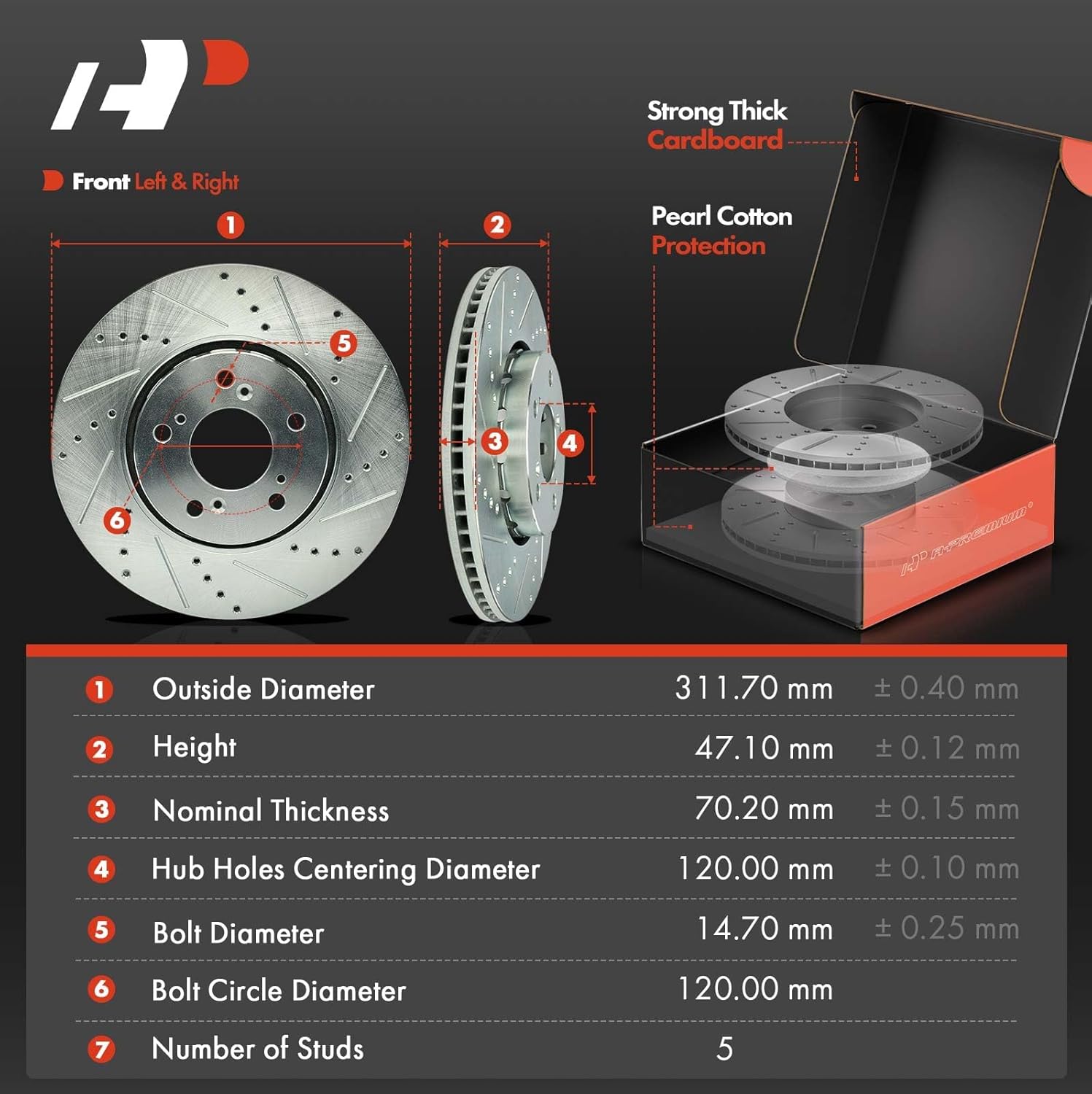 A-Premium 12.27 inch (311.7mm) Front Drilled and Slotted Disc Brake Rotors + Ceramic Pads Kit Compatible with Select Acura Models - RLX 2014-2020, 6-PC Set