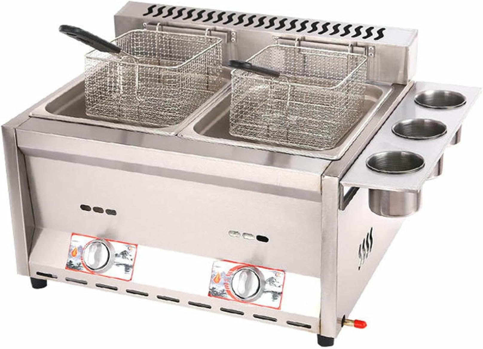 Freidora Industrial de Gas de sobremesa - 2 x 8 L - Acero Inoxidable con Cesta y Tapa - Ideal para Uso doméstico y en restaurantes