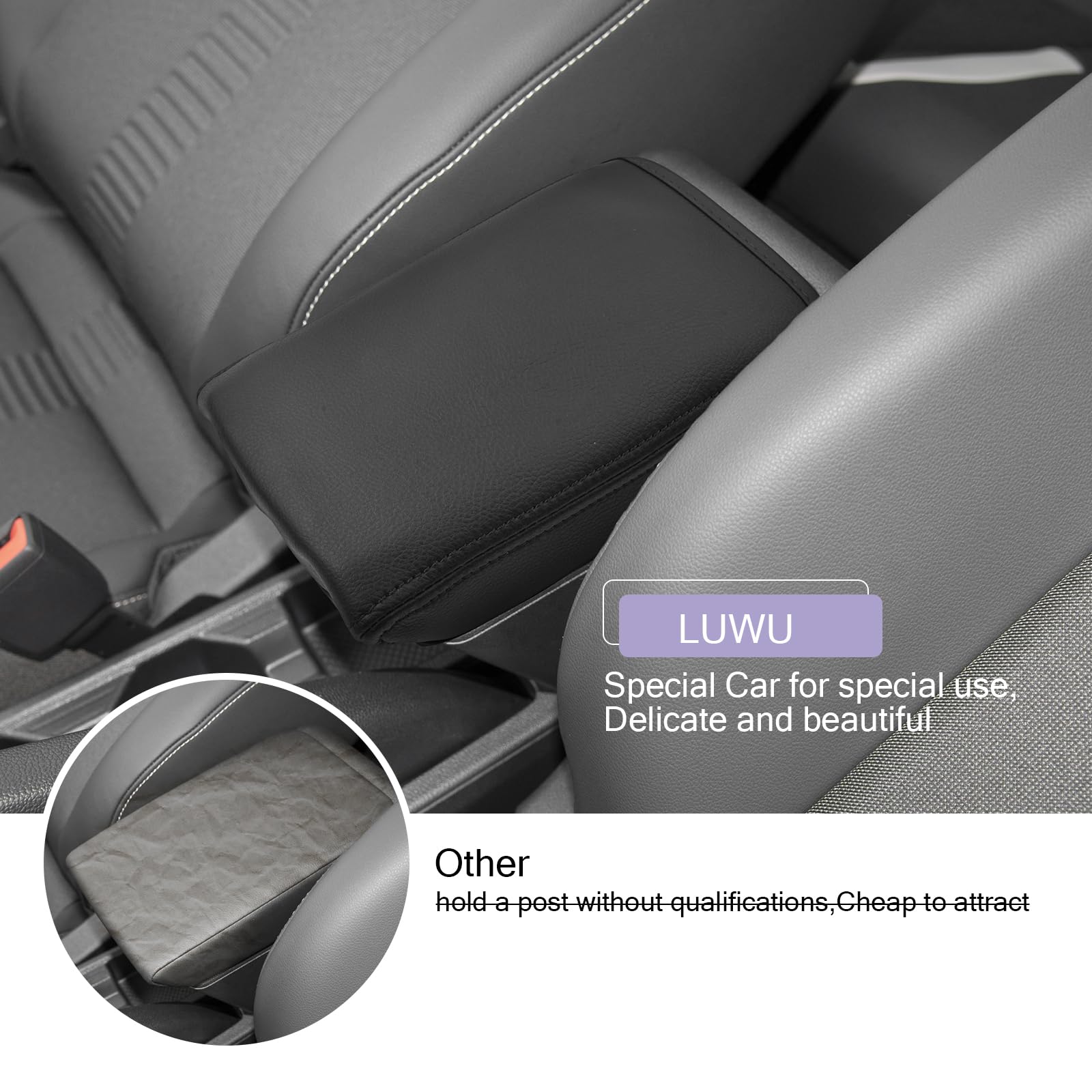 LUWU Compatibile con VW Polo MK6/Taigo/Seat Ibiza 6/Seat Arona KJ7 FR 2018-2024 2025 Copertura per Bracciolo Centrale Coperchio Taigo 2024 Consolle Centrale Coperchio Protettivo in Pelle PU (Nero)
