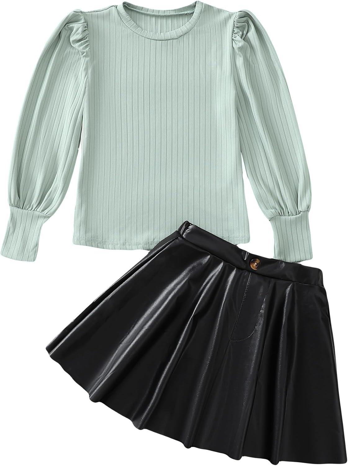 Girls Skirt Sets 2 Piece Outfits Long Sleeve Puff Mock Neck Tops and Plaid Skirts Fall Winter Clothes Size 6-14Y