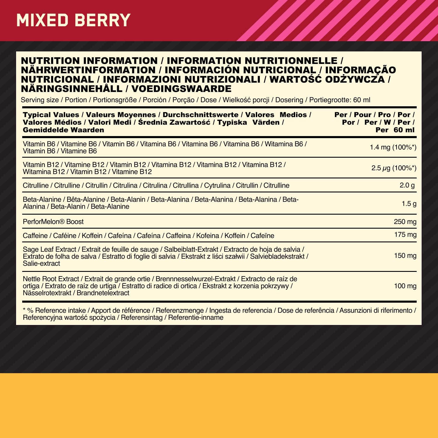 Optimum Nutrition Gold Standard Pre-Workout Energy Shot, trinkfertig mit Beta Alanin, Koffein, PerforMelon Boost und Vitamin B6 und B12, Beeren-Mix-Geschmack, 12er-Pack, 12 x 60 ml