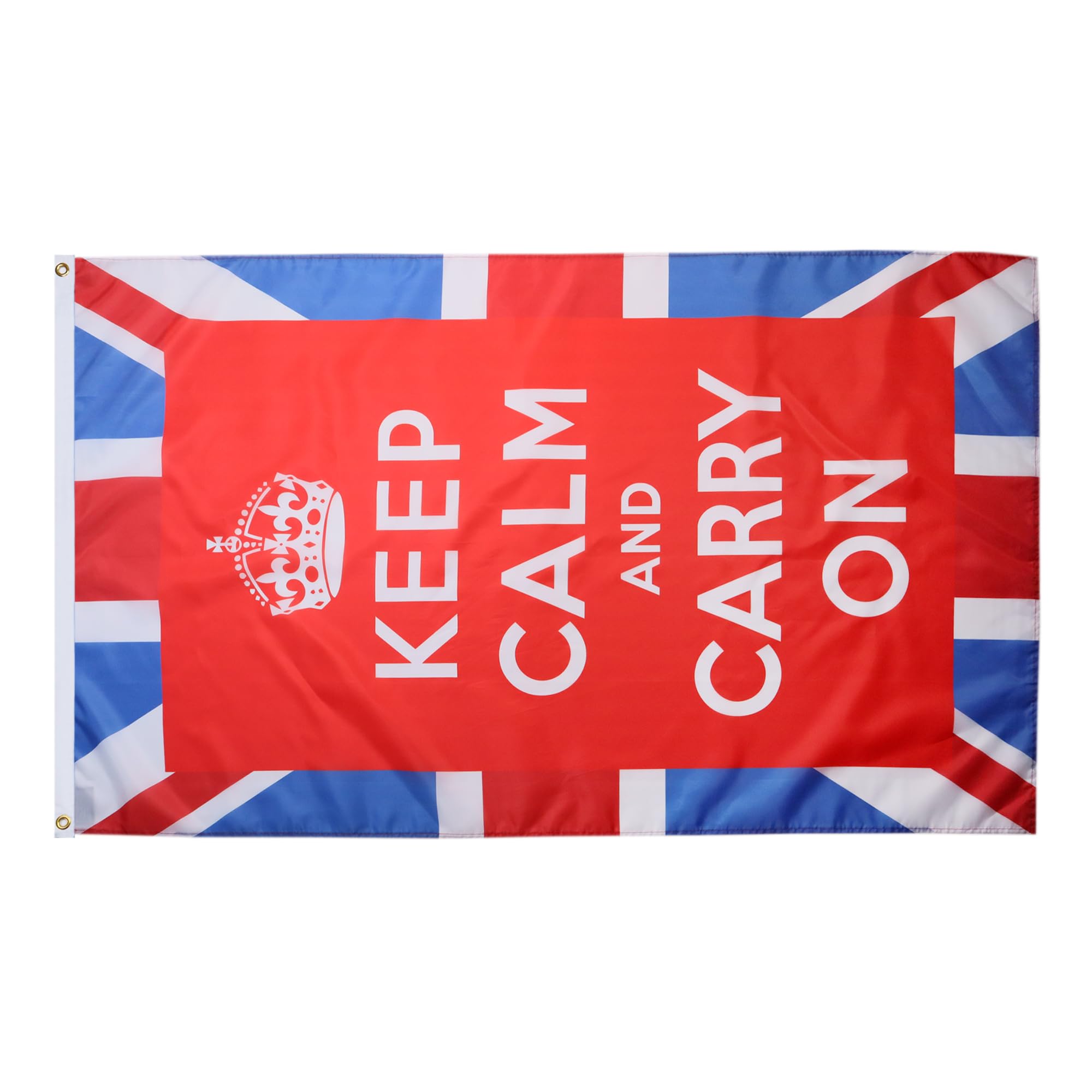AZ FLAG Bandiera Keep Calm And Carry On 90x60cm, Poliestere 100D, Con Occhielli, Bandiera Inglese Vintage
