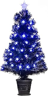 Christmas Tree World | 3ft Artificial Pre-lit Black Blue Star Fibre Optic Tree | Bushy and Luxury Quality PVC Tips | Easy to Assemble and Take Down | 45cm Diameter