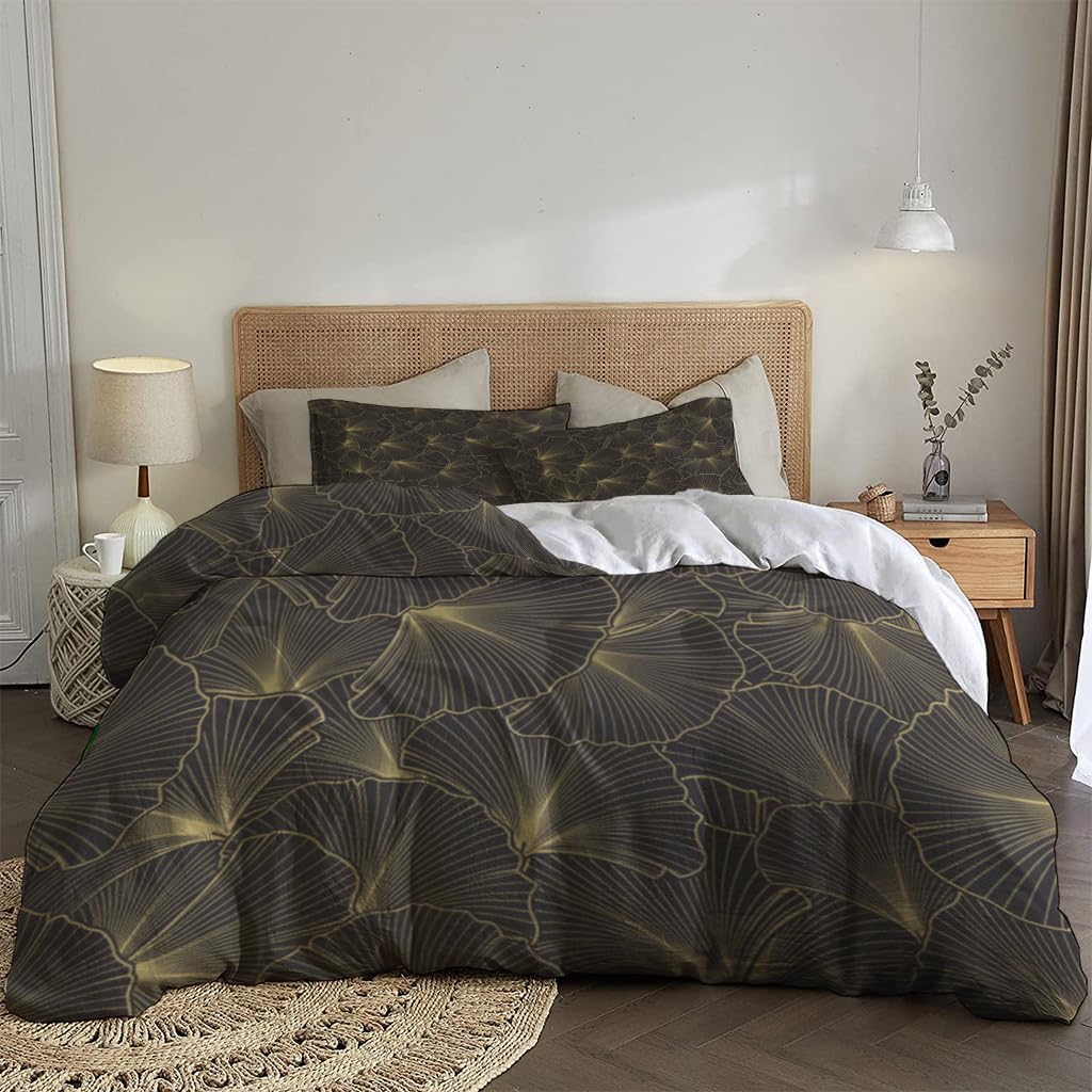 NIBAINLO 布団カバー黄金の葉 肌に優しい ピーチスキン加工 掛け布団カバー 和式 洋式 あったか 布団カバーセット リバーシブル ホームステイ ホテル 家庭兼用