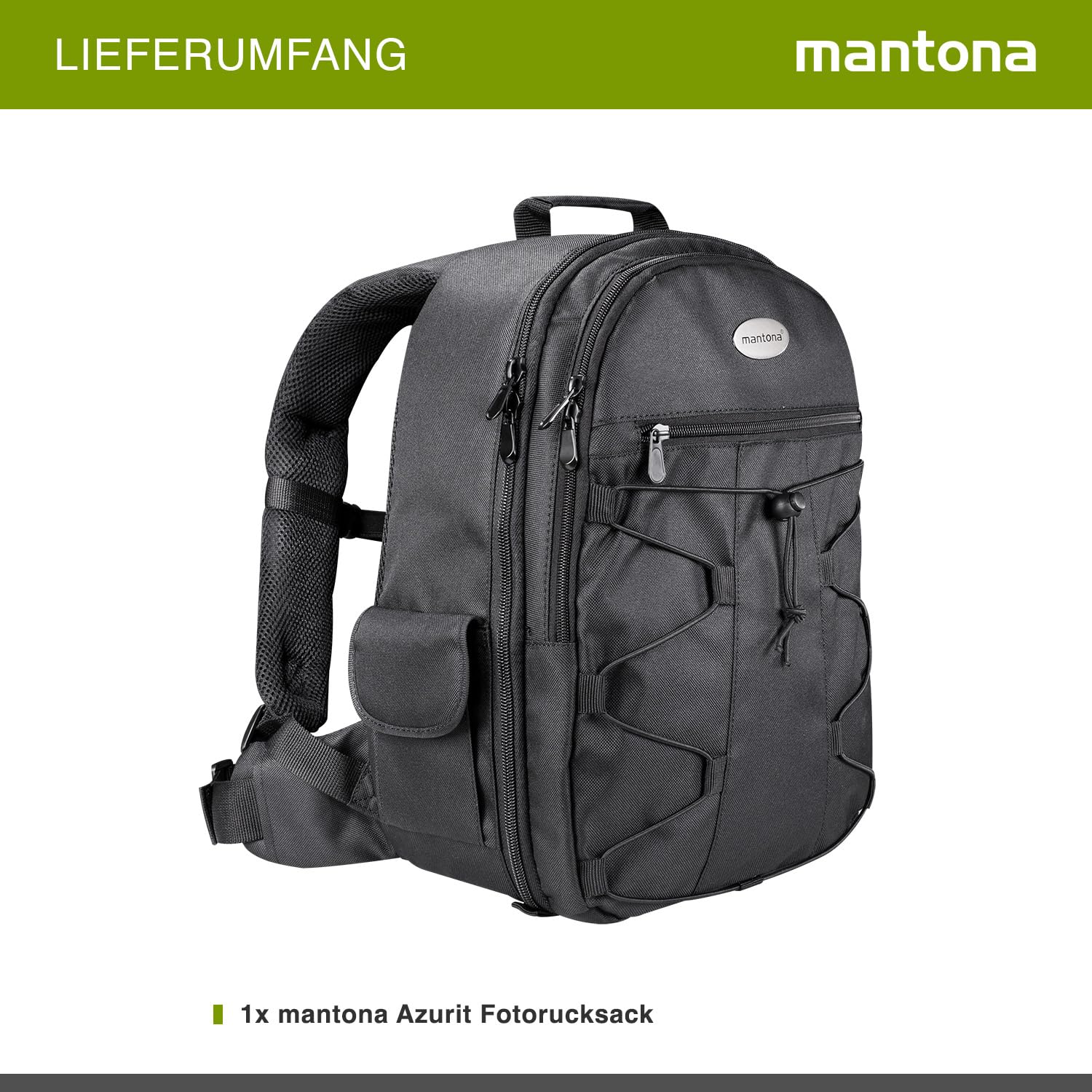 Mantona Azurit Sac à Dos Photo Noir pour Appareil DSLR/DSLM Capacité 5 Objectifs & Divers Accessoires avec Fixation pour trépied Pieds stabilisateurs Poignée renforcée Bretelles Transport Confort