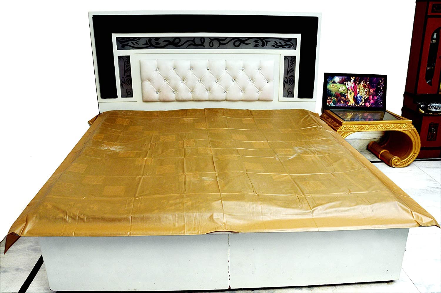 Online Traders Baby Waterproof Plastic Sheet Double Bed King Size for Mattress Protection 7.5 x 6.5 feet (Rinkle Brown)