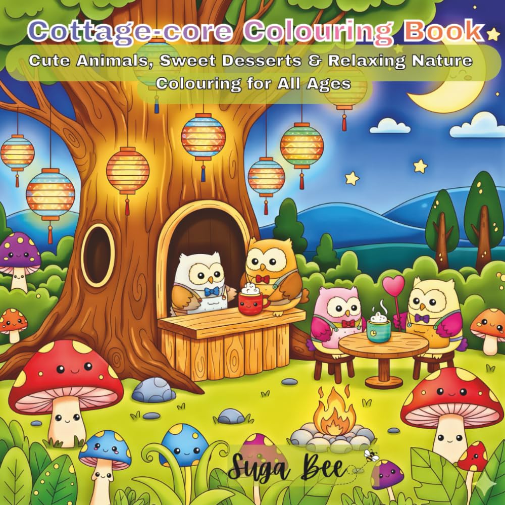 Cottage-core Colouring Book: Cute Animals, Sweet Desserts & Relaxing Nature Colouring for All Ages