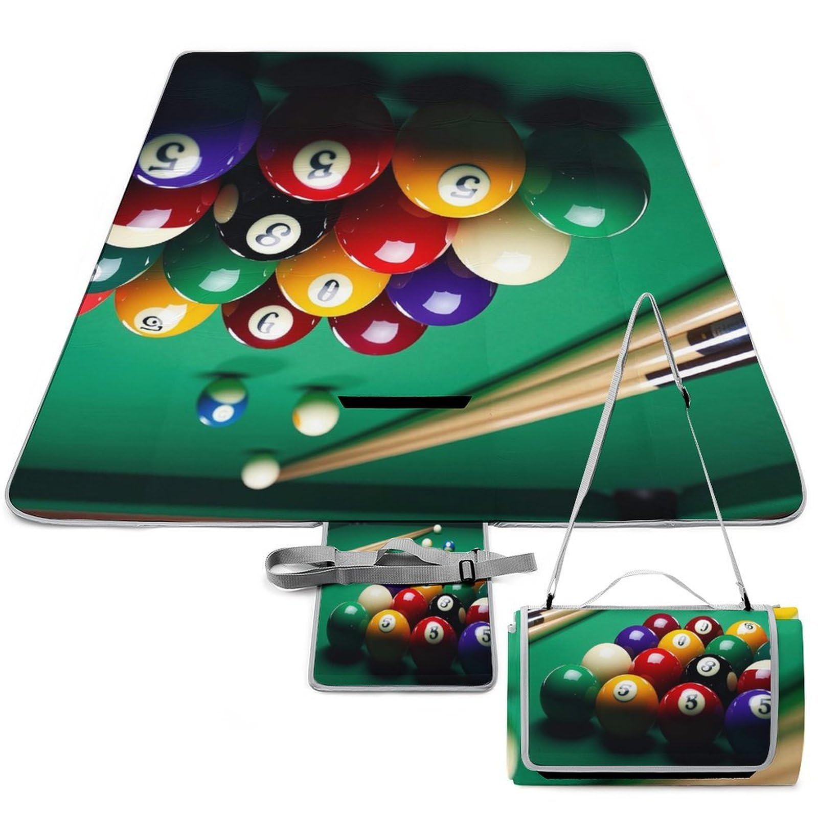 Billiards Beach Blanket Thickened Foldable Camping Mats Soft Lightweight Beach Pad Square Picnic Blankets with Shoulder Strap for Park Grass Patio Hiking