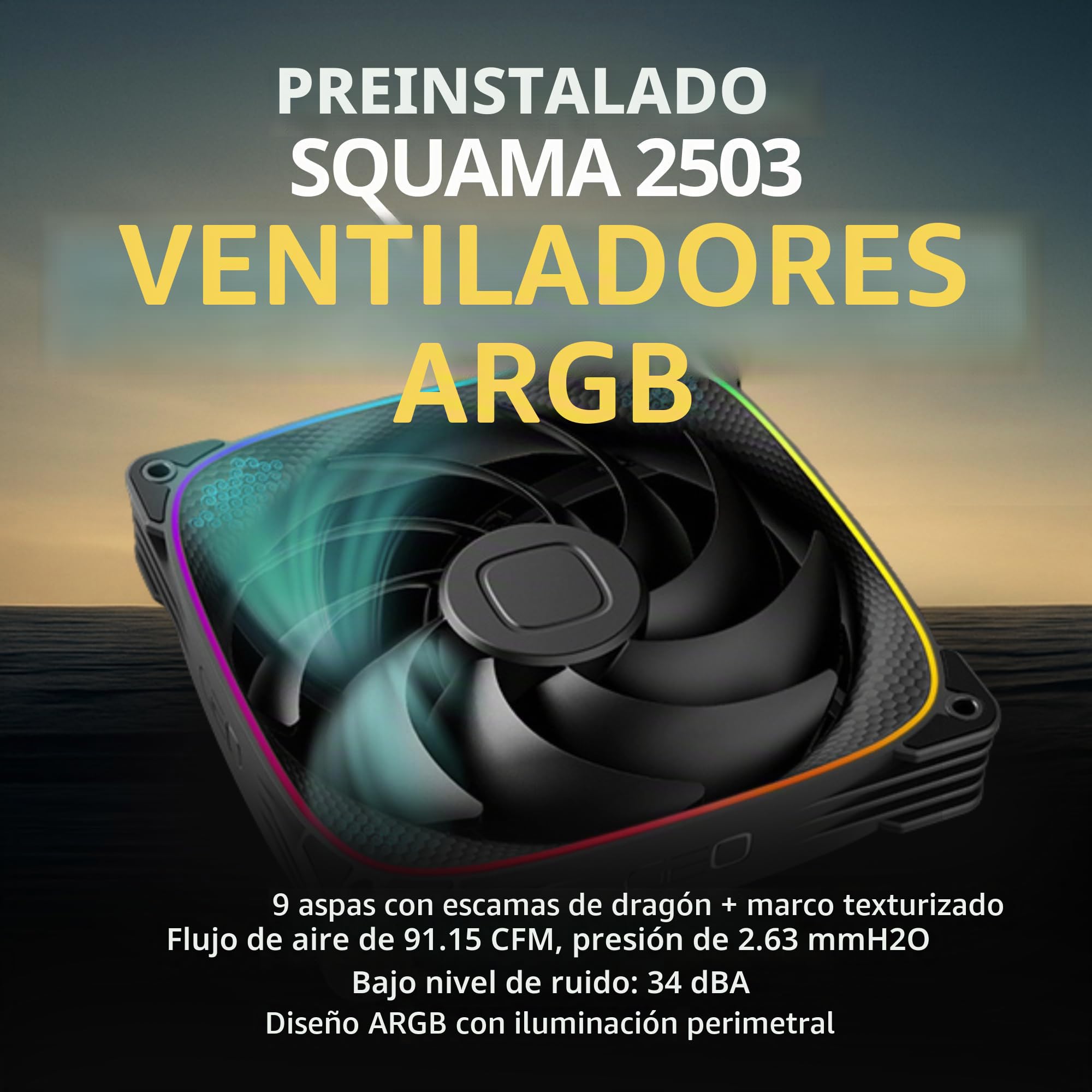 Geometric Future Eskimo Pro - Enfriador de agua líquido AIO CPU de 420 mm - RGB PWM Squama 2503B ventilador de 140 mm x 3 - Compatible con Intel® LGA 1700, AMD®AM5 - Negro (GEO-EP-42B)