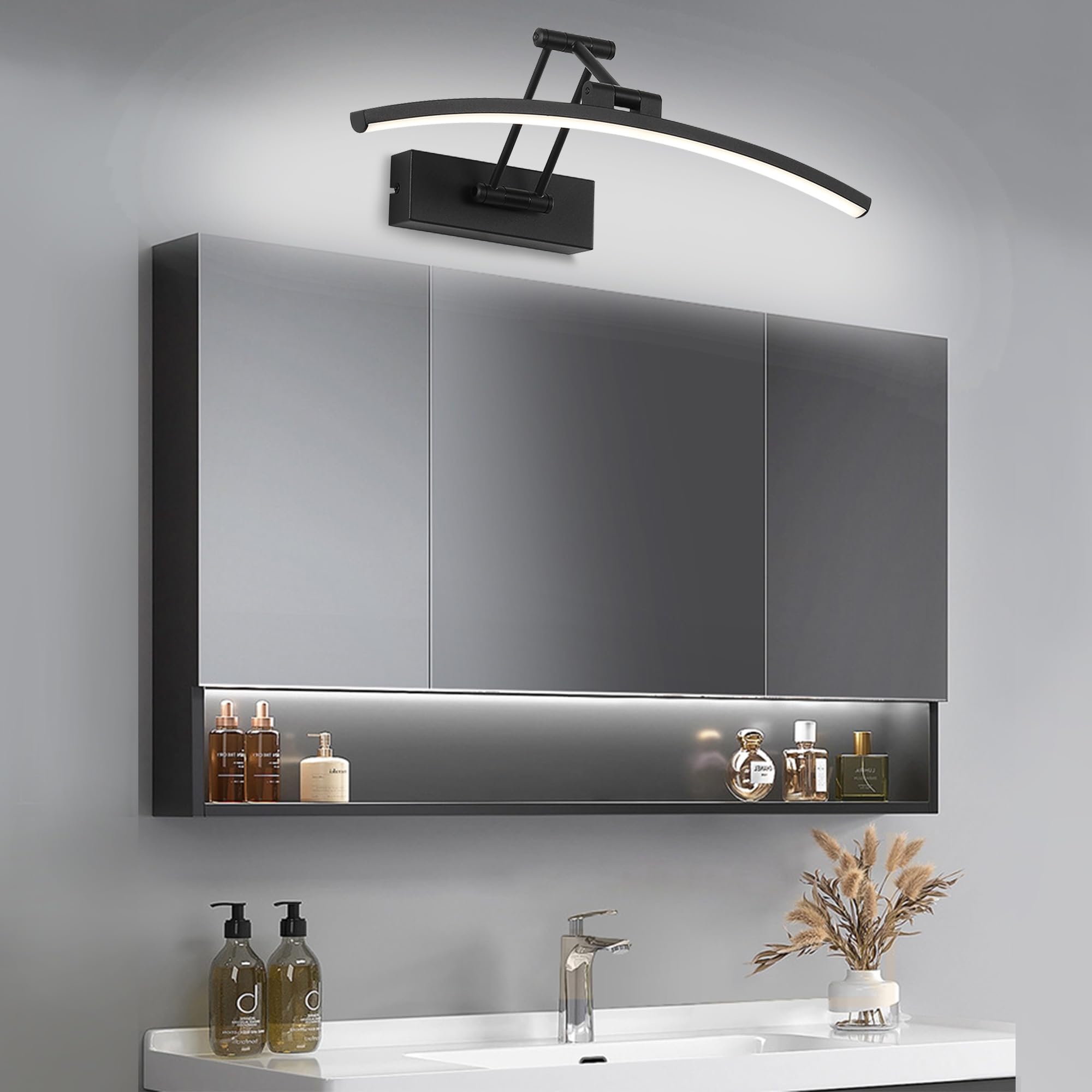 LED Specchio Lampada 10W 720 Lumen Bagno Bianco Neutro 4000K IP44 Impermeabile No Flicker 230V (Nero, 40CM)