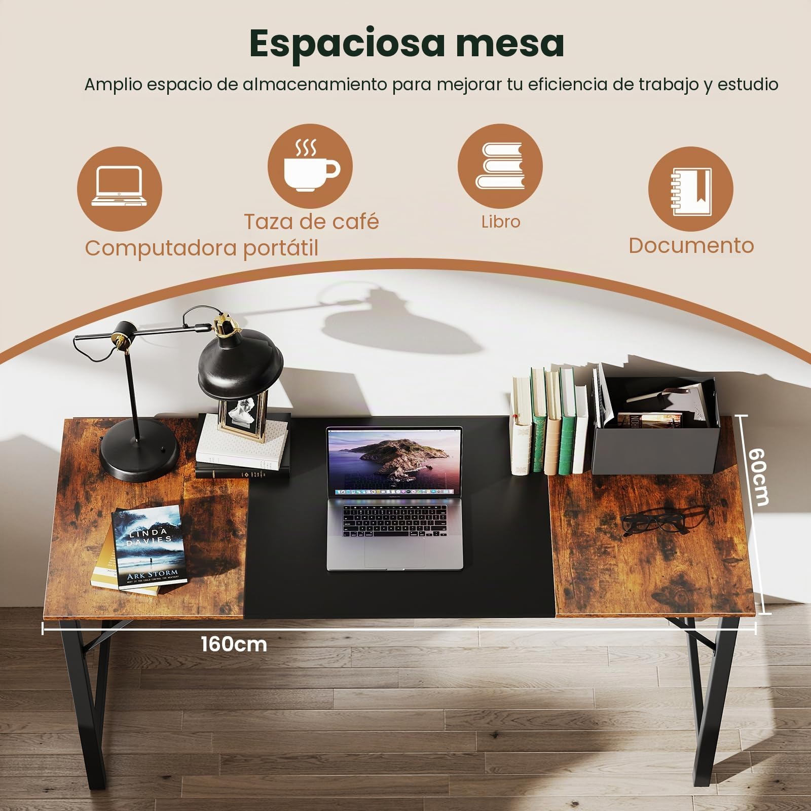 GIANTEX Escritorio de Ordenador Rectangular 160 x 60 cm, Mesa de Trabajo con Tablero de Madera y Marco de Metal Resistente, Escritorio para Oficina, Conferencia, Dormitorio