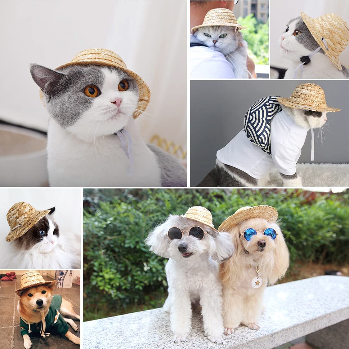 Set Chapeau Sombrero Paille Et Bandana Pour Chien/chat - Costume Mexicain Pour Fête Et Cosplay
