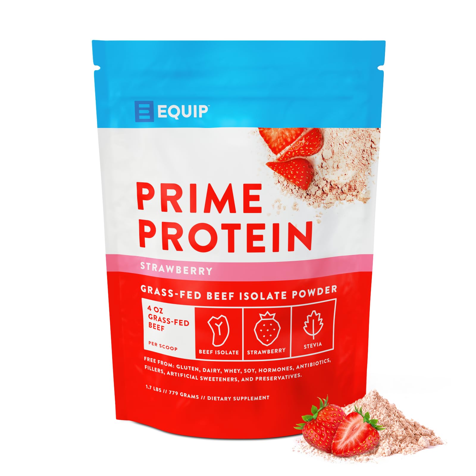 Equip Foods Prime Protein Powder | Clean, Grass Fed Beef Protein Powder | Carnivore Protein Isolate | Paleo, Keto Friendly | Gluten & Dairy Free | Helps Build & Repair Tissue | 30 Servings, Strawberry