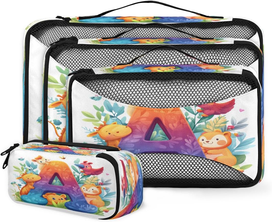 Color A Animals 4 Set Packing Cubes Packing Cubes for Women Lightweight Travel Essential Bag Clothes Carry on Suitcase Bags for Accessories Essentials