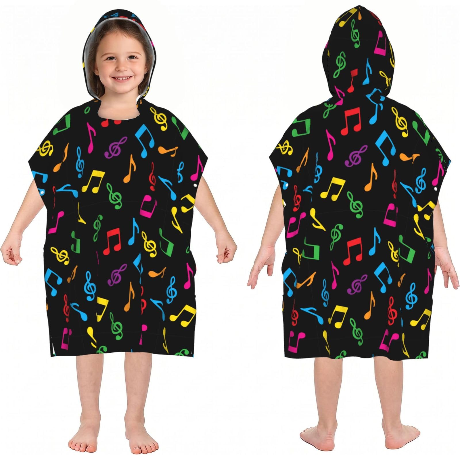 Noble Ren Rainbow Notes Hooded Kids Beach Towels Girls Boys Swimming Coverings Towels Bath Towels, Bathrobes, And Ponchos Absorb Water Quickly And Dry Well