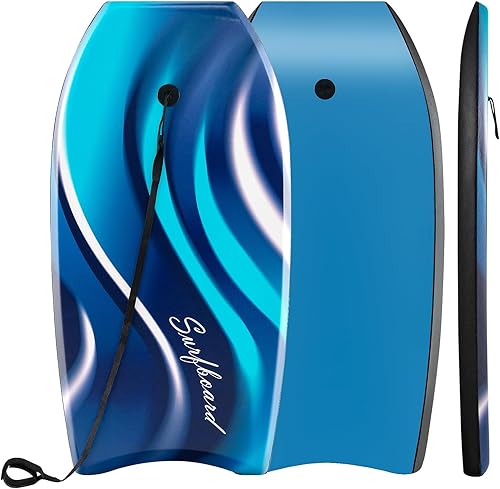 GYMAX Boogie Boards para playa, 33"37"41" con núcleo de espuma EPS, cola creciente, doble canal y correa de muñeca, bodyboard ligero para niños,