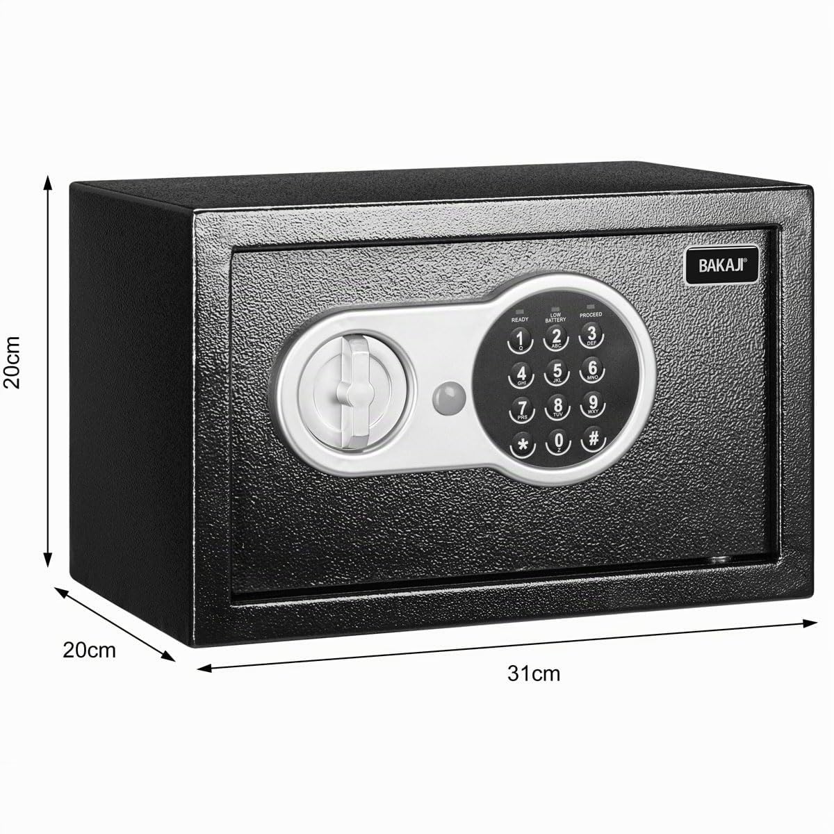 Bakaji Caja Fuerte a Pared Numérica Digital, de Seguridad Electrónica Casa Albergo Hotel Safe + 4 x AA Pilas y Llaves de Emergencia, Negro, 30 x 20 x 20 cm