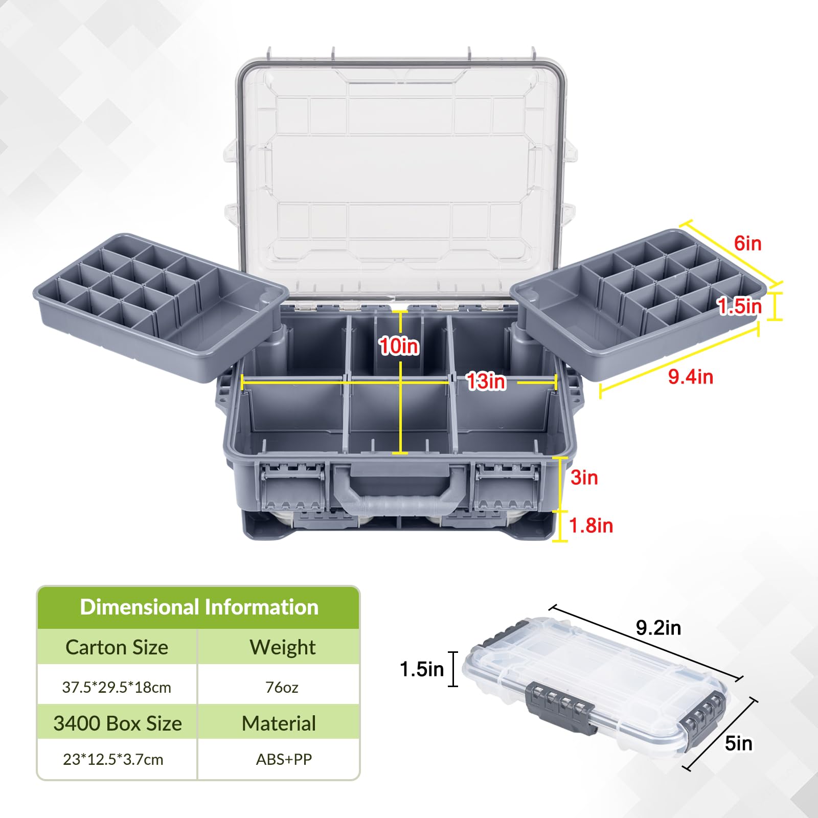 THKFISH Caja de aparejos impermeable, caja de almacenamiento portátil de pesca y aparejos con dos cajas de almacenamiento 3500 y separadores extraíbles, almacenamiento de aparejos premium,