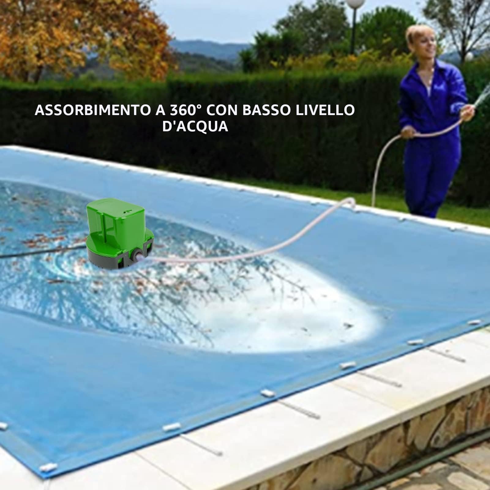 Pompa di Copertura per Piscina Pompa di Drenaggio Automatica Fuori Terra per Yacht con Tubo Flessibile Cavo di Alimentazione 25 Piedi Pompa di Drenaggio Dell'acqua per