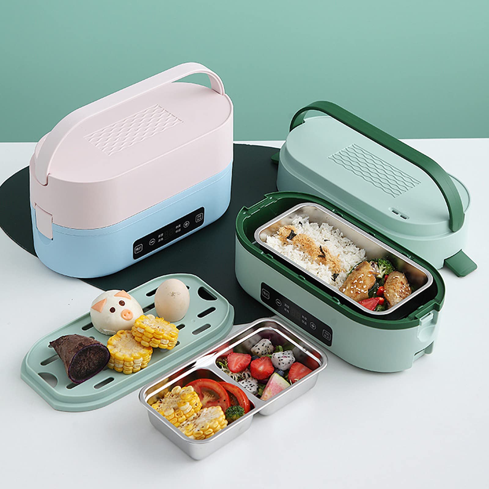 Fiambrera Bento Contenedor Bento Cajas Bento con Compartimentos Adultos Adultos A Prueba De Fugas Calentador Eléctrico Termo Aislado Térmico Acero Inoxidable 300W Doble Capa Traer Comida ( Color : Roz