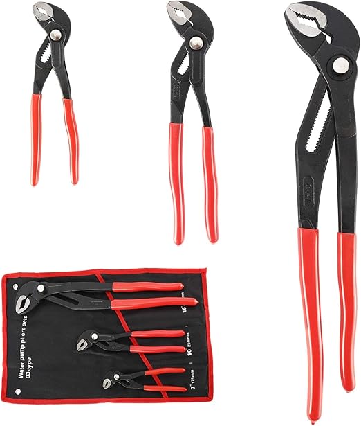 HighFree 3PCS Water Pump Pliers Set 7Inch, 10Inch, 16Inch, Tongue and Groove Pliers Set Quick Adjustment by Pressing and Sliding Grips Any Shaped Object