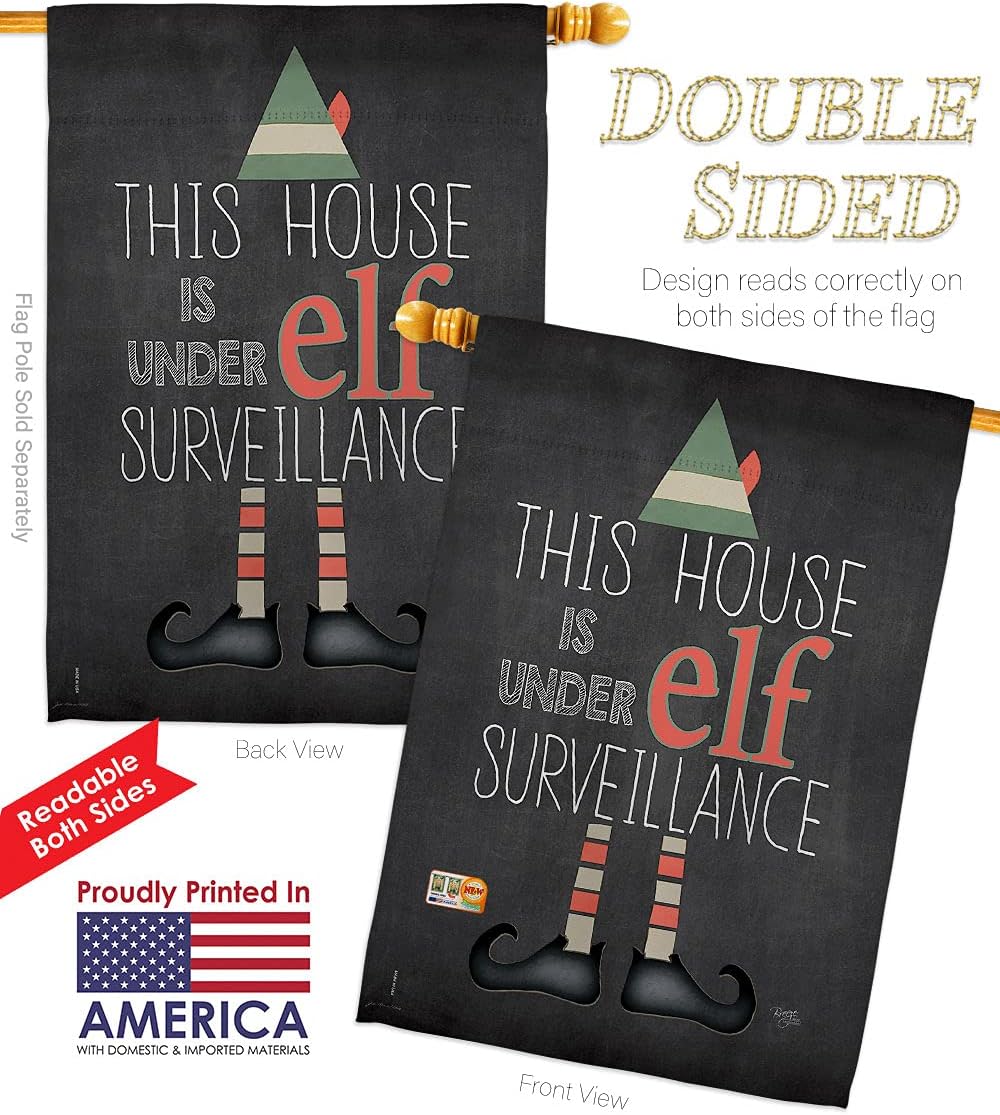 Breeze Decor H114166 Elf Surveillance Winter Christmas Decorative Vertical House Flag, 28" x 40", Multicolor