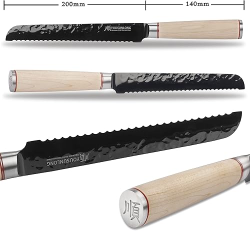Miniatura 9 de YOUSUNLONG Cuchillo de chef de 8 pulgadas, cuchillos de cocina japoneses de acero inoxidable alemán AUS8 de alto carbono, mango de madera de arce