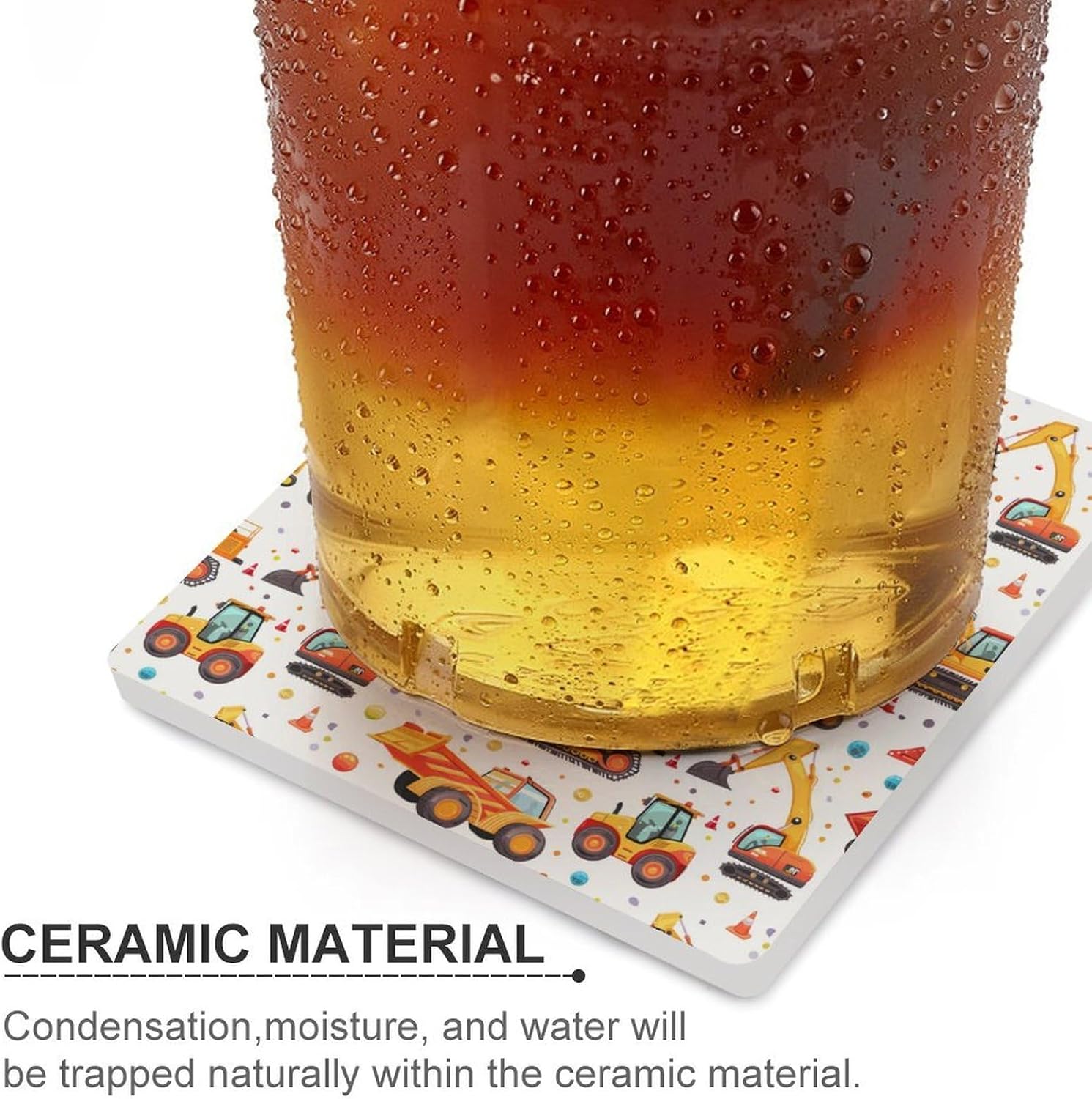 Cartoon Excavator Coaster for Drinks Square Ceramic Table Coasters Stone Mat Crafts 6PCS Home Kitchen Decor