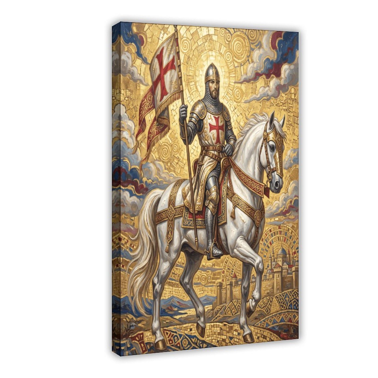 H3b8u2y5 Frame-Style-4 Templar Knight Canvas Wall Art, Medieval Hero Gallery Wall