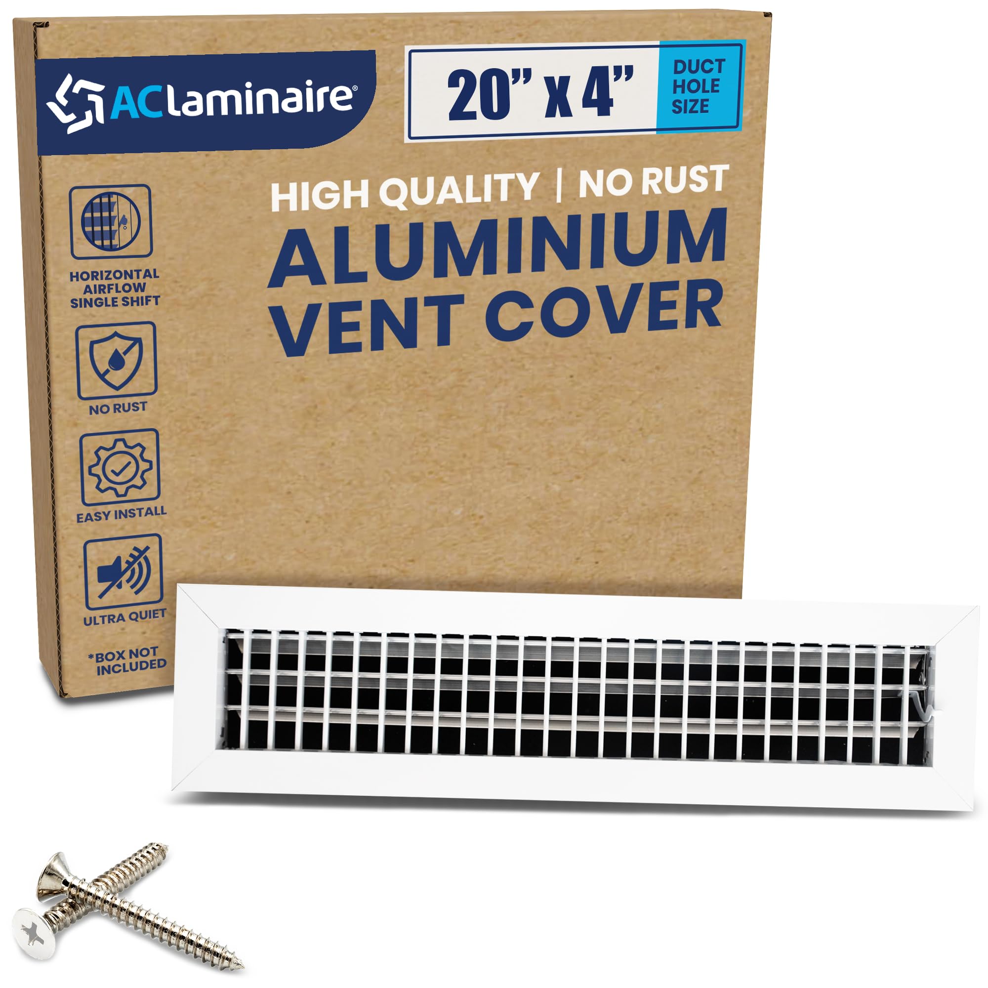 [20 x 4 Duct Hole] Vent Cover. Aluminum Single Deflection Adjustable Air Supply Sidewall or Ceiling Grille Register with Multi-Shutter Parallel Blade Damper. Blades are Movable [21.6 x 5.6"Face]