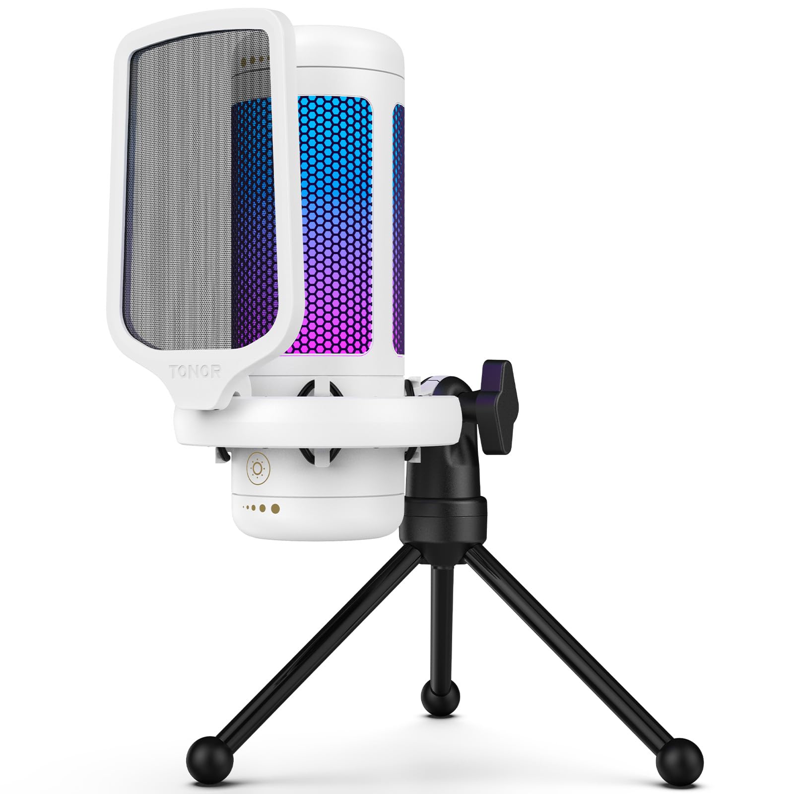 TONORGaming Microphone, USB Mic for PC, Adjustable Brightness and Modle RGB, Cardioid Condenser Mic with, One-Tap Mute, Gain Control, Streaming, Podcasting, Recording, PS4/5, Mac, TC310 White