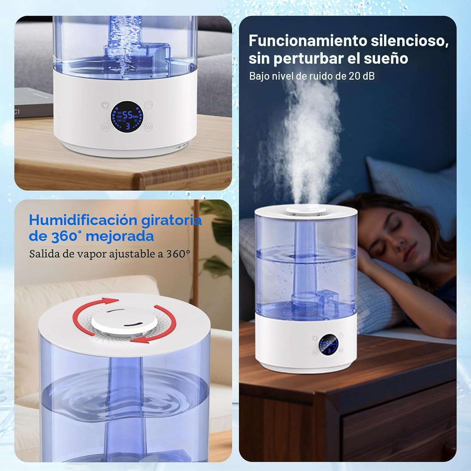 Humidificador de Aire para Bebés de 7,8 L,Llenado Superior con vapor frío,3 Modos de Pulverización,Humidificador Silencioso de 20 dB,Adecuado para Salas de Estar y Dormitorios